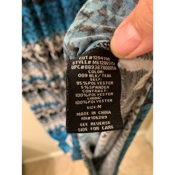 Fifth & Park Black and Teal Blue Pattern Maxi Dress, Sleeveless, Size Medium - Picture 10 of 10